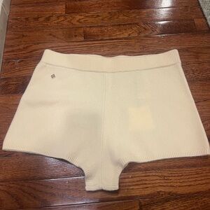 Sandro Cream Knit High-Waist Mini Shorts